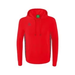 Erima Kapuzenpullover Essential Team Kapuzensweat (weiche Baumwolle, Rippbündchen) Rot/grau Herren